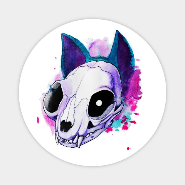 Color Splash Catskull Magnet by ManicWolfArts